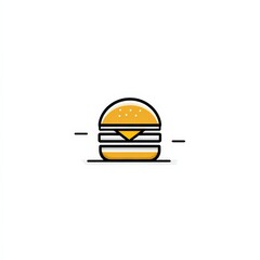 Flat illustration of a delicious burger with layers of cheese, lettuce, and sesame seed bun, showcasing appetizing food design for menus and advertisements