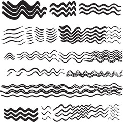 Hand-Drawn Wavy Lines, Brush Strokes, Black and White Vector Set