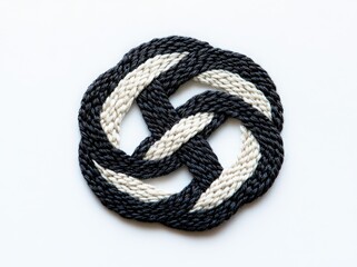 Obraz premium An infinity symbol made from interlocking Celtic knots stitched in black on a crisp white background highlights a beautiful blend of simplicity and elegance