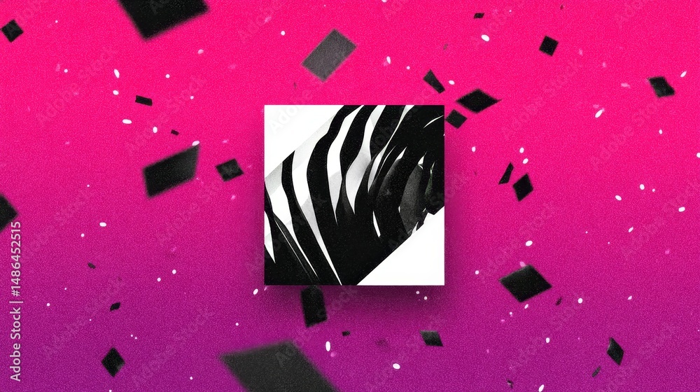 Poster zebra print design element - abstract zebra stripe pattern on a pink background with confetti. ideal
