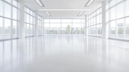 Modern, Bright, and Spacious Empty Office Interior with Panoramic Windows