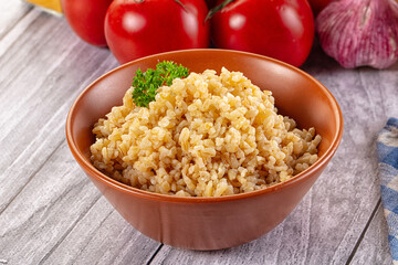 Vegan cuisine - boiled bulgur garnish
