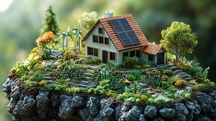 Model of sustainable practices reducing CO improving land use Sustainable Solutions green tech concept art renewable energy elements digital render