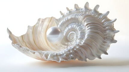 Obraz premium Elegant Shell with a Lustrous Pearl on a Light Background