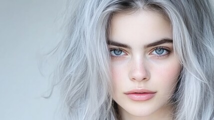 Naklejka premium Stunning Portrait of a Young Woman with Silver Hair