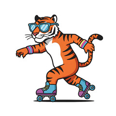 Naklejka premium Cool Tiger Roller Skating in Retro Sunglasses Fun Illustration