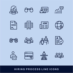 Now Hiring Process Line Icons. Recruitment, Job Application, Interview, Candidate Selection Vector Set