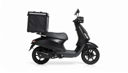 Side View Mockup of a Compact Scooter with Delivery Box on White Background