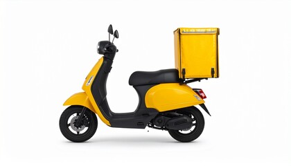 Obraz premium Side View Mockup of a Yellow Compact Scooter with Delivery Box on White Background