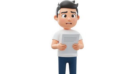 Worried man reading document isolated on transparent background