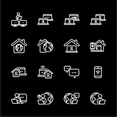 Remote Work Line Icons . Freelancer Work from Home, Video Call, Online Meeting, Teleconference Vector Set