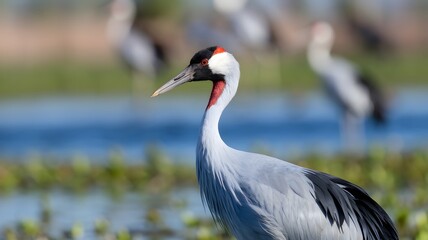 Fototapeta premium A detailed view of a bird near a body of water