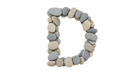 Obraz premium Letter D Made of River Stones Creating Alphabet Isolated on the White Background