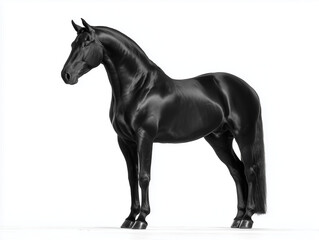 Fototapeta premium Elegant Black Horse on White Background / 흰 배경 위의 우아한 검은 말
