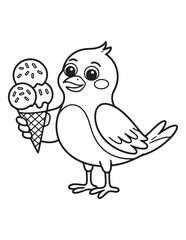 Cute Bird with Ice Cream – Summer Fun Line Drawing