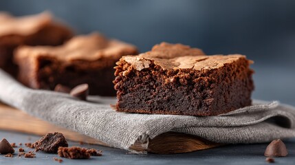 Delicious Fudgy Chocolate Brownie Close-Up - Indulge in this rich, decadent chocolate brownie. Its fudgy texture, cracked top, and intense chocolate flavor symbolize pure indulgence, comfort