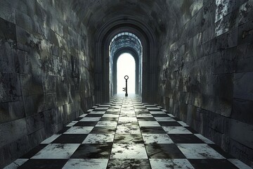 Surreal Dark Archway with Key and Checkerboard Floor Varient 5