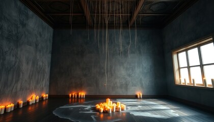 Dark Room with Candles, Mystical Interior, Moody Lighting