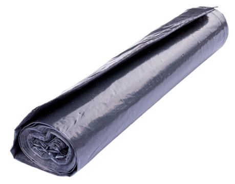 Plastic bags for storing garbage rolled into a roll. Isolated background.