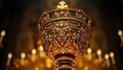 golden candle holder with candles in the background