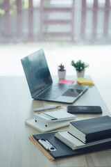 Home Office Desk with Laptop and Supplies