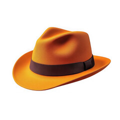 Orange fedora with ribbon detail on transparent background