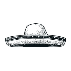 Sombrero. Vintage black engraving illustration. Isolated on white background. Hand drawn design element for label and poster