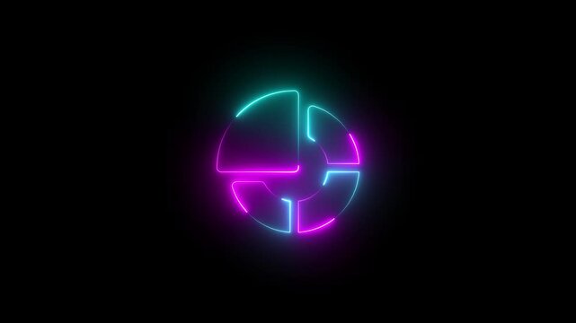 glowing neon  pie chart animation. Vibrant pie chart displayed, representing market analysis and financial reports, with separated slices highlighting data segmentation and business insights
