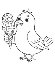 Cute Bird with Ice Cream – Summer Fun Line Drawing