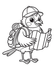 School Bird with Backpack and Book – Educational Bird Line Art