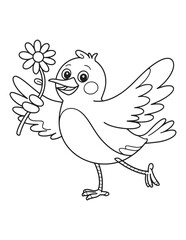 Adorable Bird Holding a Flower – Cute Gift Cartoon Line Art