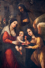 Painting (19th century) of Christmas Nativity Scene with Virgin Mary, Saint Joseph, and Jesus baby.
