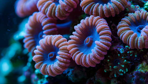 Closeup of Vibrant Pink and Blue Coral