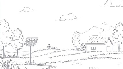 Rural Solar Panel Farm Illustration