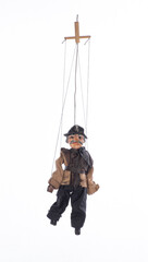 puppet pirate on strings isolated on white background