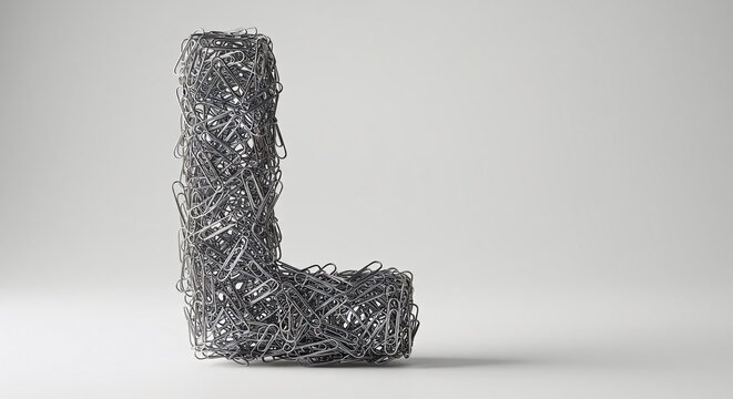 The Letter L Made of Tiny Objects Standing on a Plain Isolated White Surface