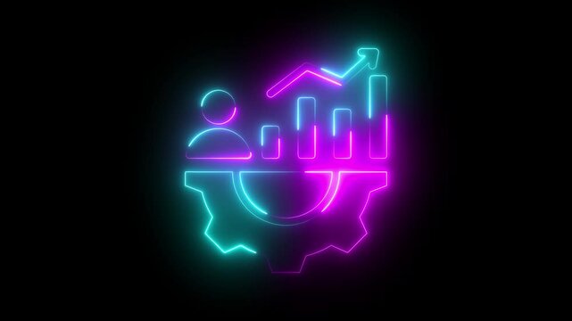 Self determination theory glowing neon graph animation. self- development icon