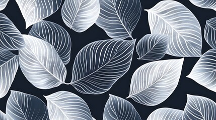 Monochrome leaf motif, repeating seamlessly for a tranquil and natural design.