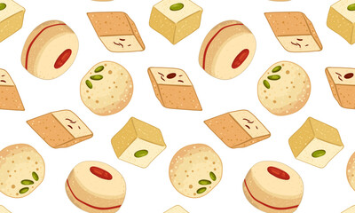 seamless diwali mithai pattern traditional indian halwa sweets for festive wallpaper, festival design, textiles packaging food market decoration