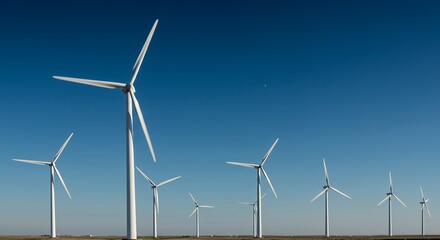 Wind turbines array against clear blue sky harnessing renewable resources and sustainable power