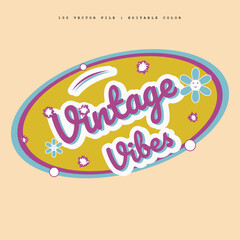 Minimalist typography art with flat colors and vintage ornaments, featuring the text 'Vintage Vibes'. Perfect for retro designs, posters, and branding