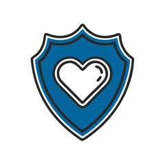 Heart shield icon in blue outline design on a white background  