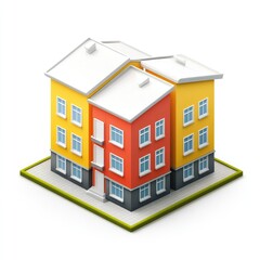 Colorful isometric depiction of a two-story apartment building complex.
