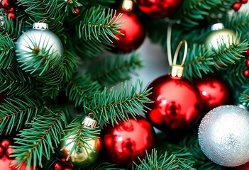 Fototapeta premium close up of a christmas tree with ornaments