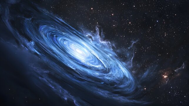 Stunning blue spiral galaxy in deep space with bright stars and nebulae - Powered by Adobe