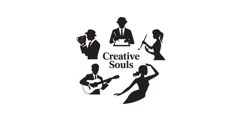 Artistic Professions Icon Set Vector Black Silhouettes of Photographers Designers Painters Musicians and Dancers