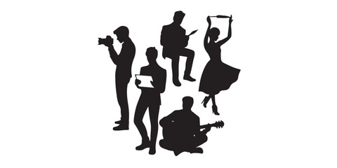 Artistic Professions Icon Set Vector Black Silhouettes of Photographers Designers Painters Musicians and Dancers