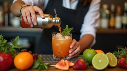 Bartender crafting innovative cocktail with artistic technique