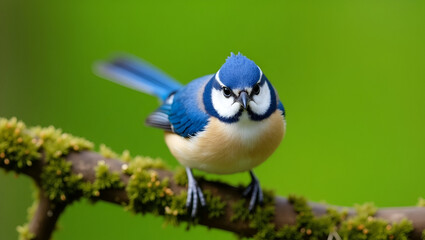 Obraz premium Blue tit perched on a tree branch in the forest