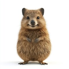 Fototapeta premium Cute, fluffy, marsupial, portrait, against a plain background.